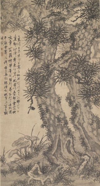 谢时臣《双松图》轴 水墨纸本立轴 190×101.3cm
