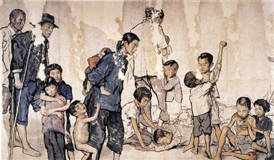 蒋兆和1943年创作的《流民图》（局部）。