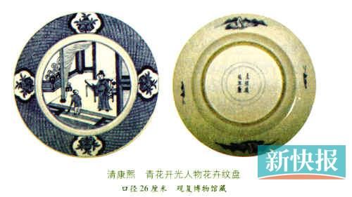 清康熙（图一）青花开光人物花卉纹盘