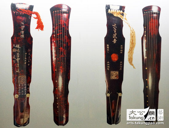 唐代伏羲式“九霄环佩”琴（左）与神农式“大圣遗音”琴（右） （宋伟 摄）