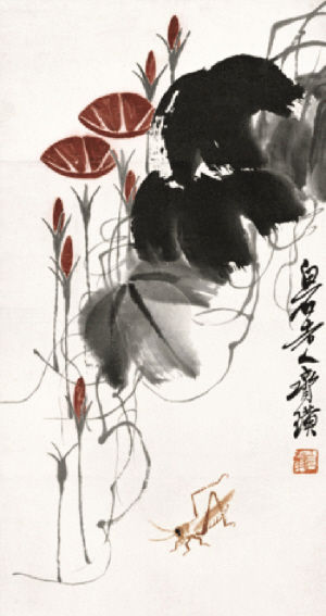 齐白石《 牵牛草虫》