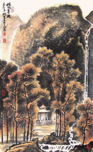李可染《枫林暮晓》