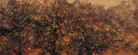 洪凌，《??》，布面油?，60×140cm，2013。Hong+Ling，+Brocad...