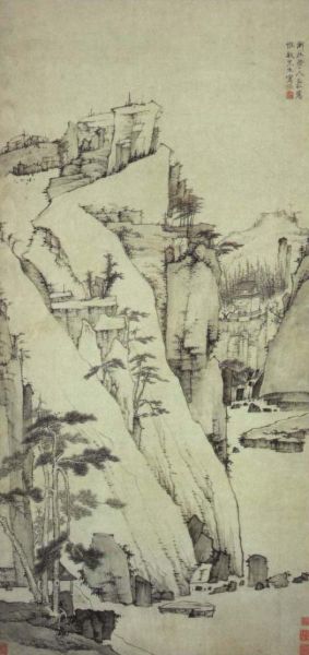 松壑清泉图 弘仁 幅面134×60厘米，现藏于广东省博物馆。
