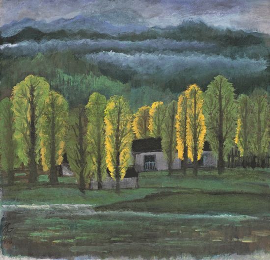 　林风眠《风景》1960年代 纸本 彩墨 64x67.5 cm。