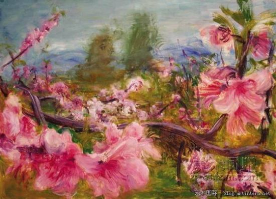 周春芽《桃花风景系列-2006-纸本2号》纸本油画107cm×77cm 2006年