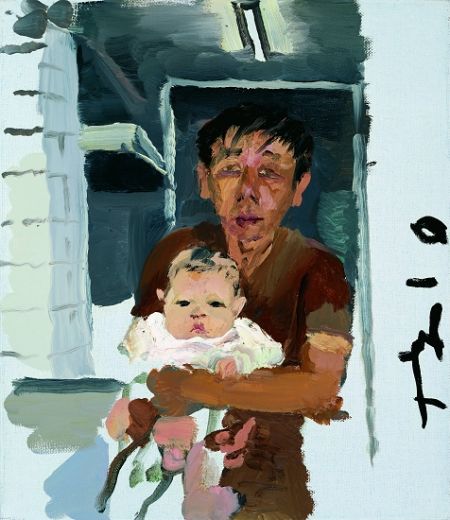 刘小东2010年作品《树军和他的胖儿子》
