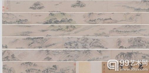 文徵明 《吴中十二景卷》 设色纸本 手卷  10×635cm  说明：?士标题引首、陈半丁藏 
