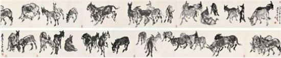 黄胄 《百驴图》水墨纸本 手卷 34.5×693cm  郑应荃旧藏