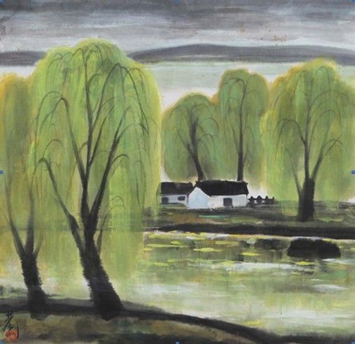 林风眠 《村庄》67.8×69cm 设色纸本 镜心