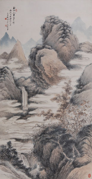启功 《秋山人在画中行》 设色纸本 立轴 136×68cm     此作品为荣宝斋旧藏，附荣宝斋真迹证书。