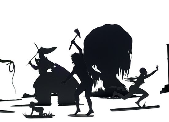 卡拉?沃克（Kara Walker）的视频和装置艺术《剪纸剪影》将视角交汇于南北战争前南方地区的暴力和野蛮。