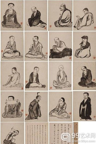 齐白石写意人物册页《十六应真图》，将于11月现身北京荣宝2012秋季艺术品拍卖会